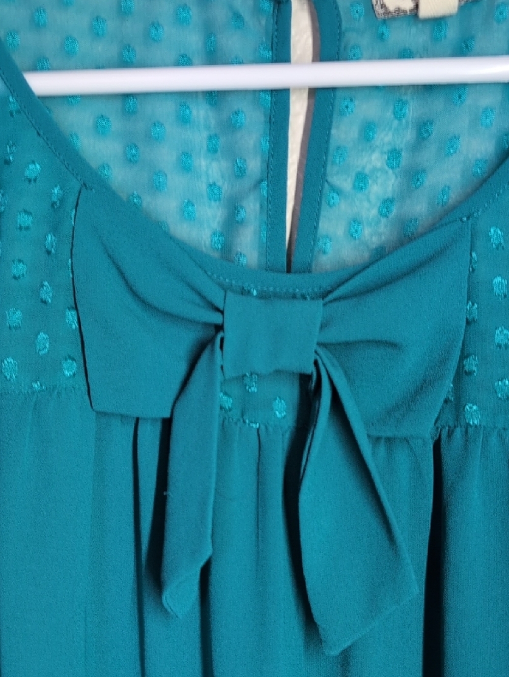 Eyeshadow Teal Bow-Front Long Sleeve Blouse - Picture 4 of 9